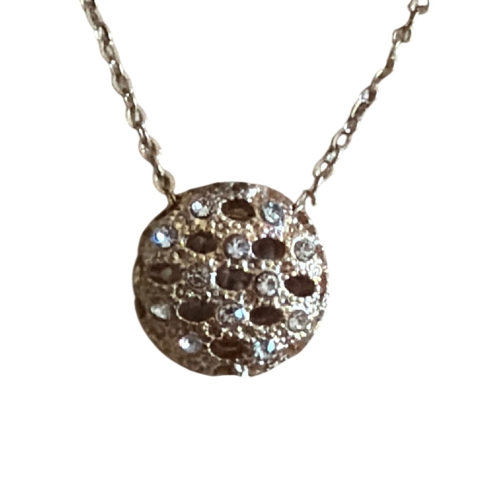 Rose Gold Tone Crystal Orb Filigree Pendant Necklace Adjustable Chain